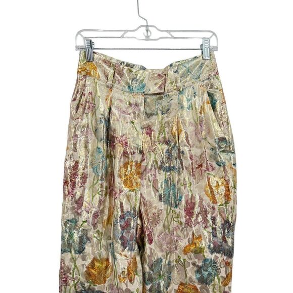 Hayley Menzies Shimmering Bonita Silk Jacquard Tailored Trousers Size Small - Picture 3 of 15